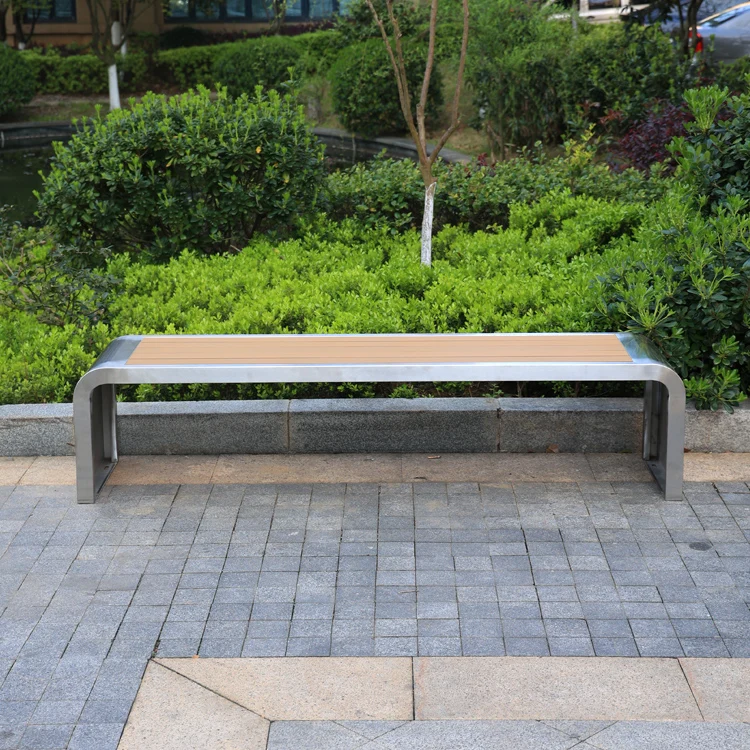 Modern Design Steel Bench and Wooden Panel Chair for Home Bar Gym Patio Outdoor Leisure or Park Use