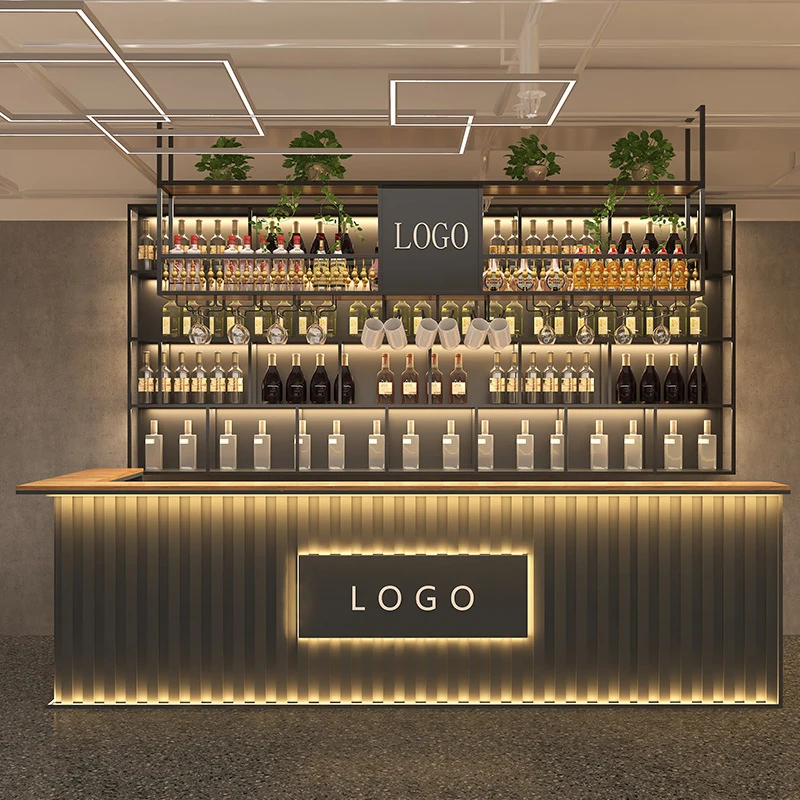 Modern Fashionable Custom LOGO New Design LED Light Wooden Bar Table Marble Looks Design