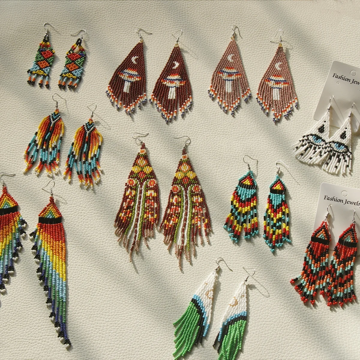 JUHU wholesale eye Bohemian rainbow Mushroom triangle geometry flower hand-made colorful rice bead big beaded earrings for women