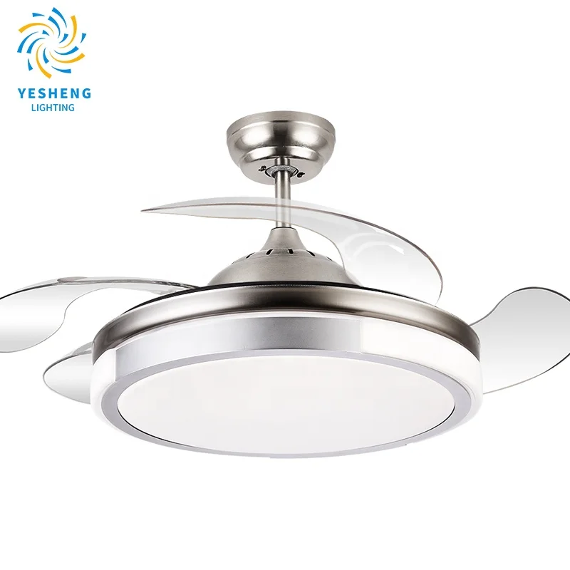 2026B Modern remote control 42 inch 110v 220v ceiling fans folding with lights lamp led designer luz con ventilador oculto techo