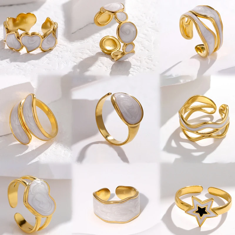 Gold Plated Stainless Steel Non Fade Dripping Ring Heart Finger Ring For Women Vintage Irregular Resizable Geometric Heart Rings