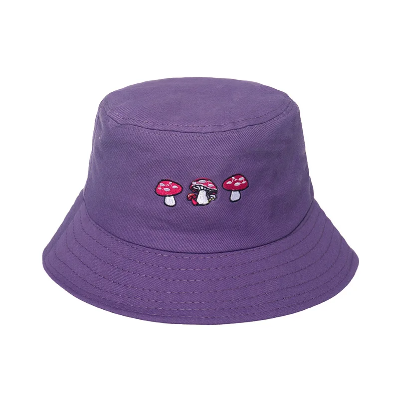 Mushroom embroidery fisherman cap Korean small fresh and lovely basin cap students summer sunshade hat