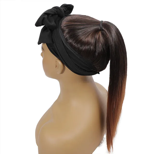 wholesale long straight ponytail hair with headband synthetic hair weft for black women