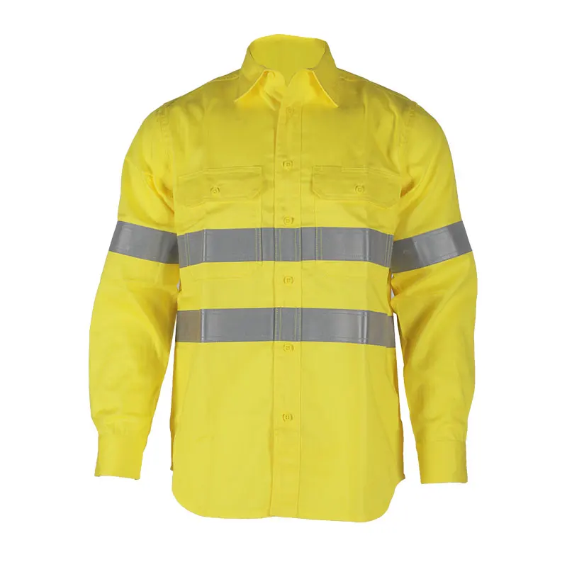 Breathable High Visibility Clothing Fr Vis Work Shirts Reflective Tape Long Sleeve Fire Safety Mens Workwear