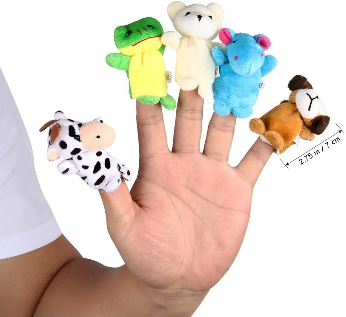 Wholesale Amazon hot selling small MOQ animal set funny plush finger puppets