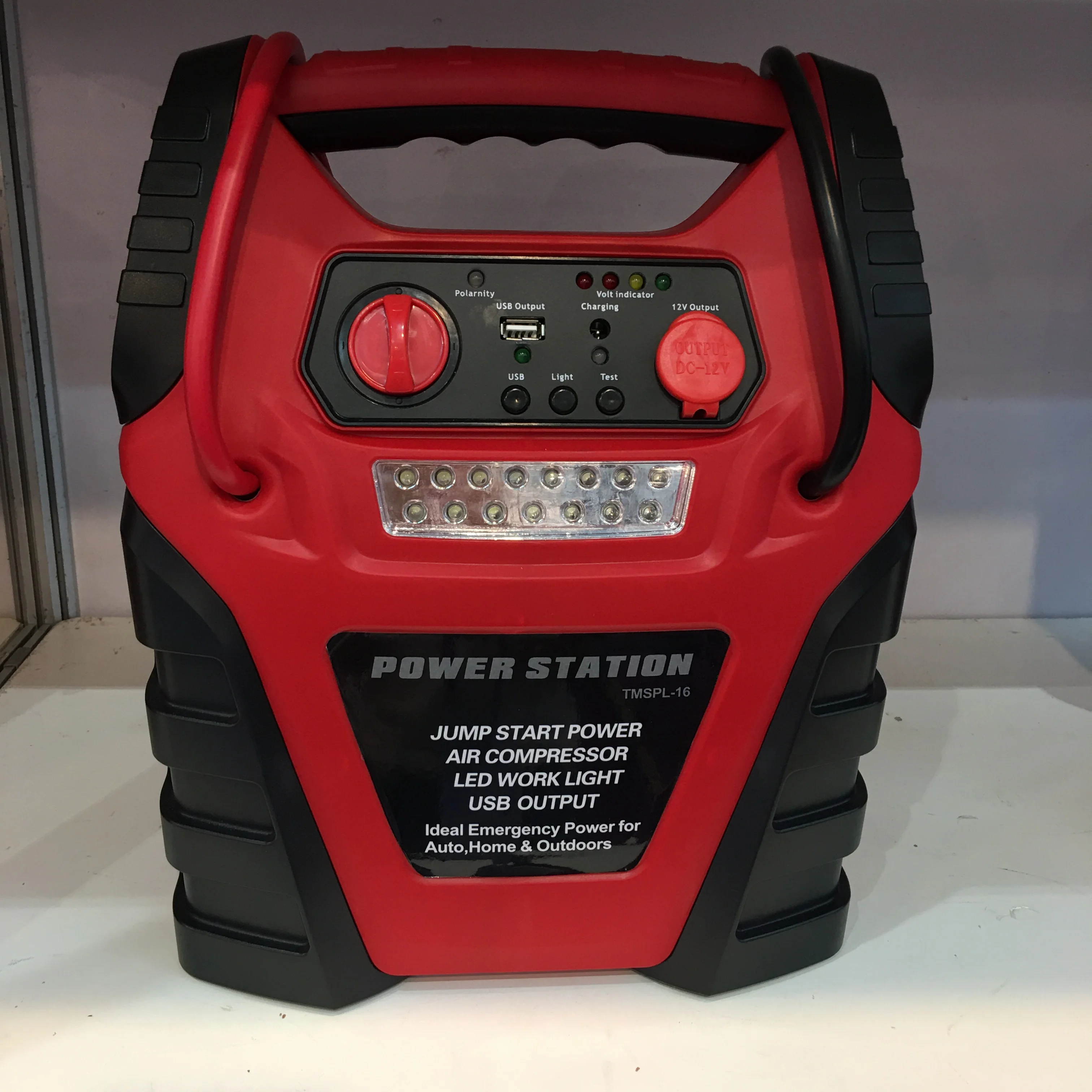 
Heavy duty 1000A peak 12V lead acid battery jump star with air compressor and USB tire inflator worklight jump starter 