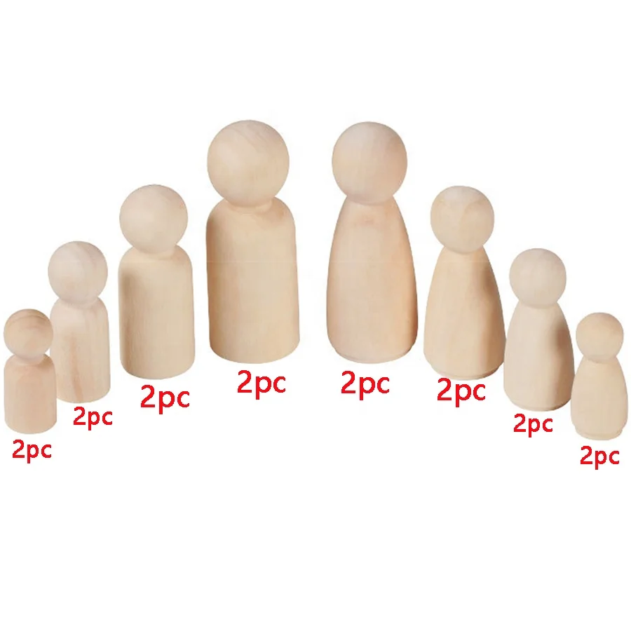 mini kokeshi wooden figures peg family angel dolls unfinished craft set people toddler toys educational diy art woodpeckers