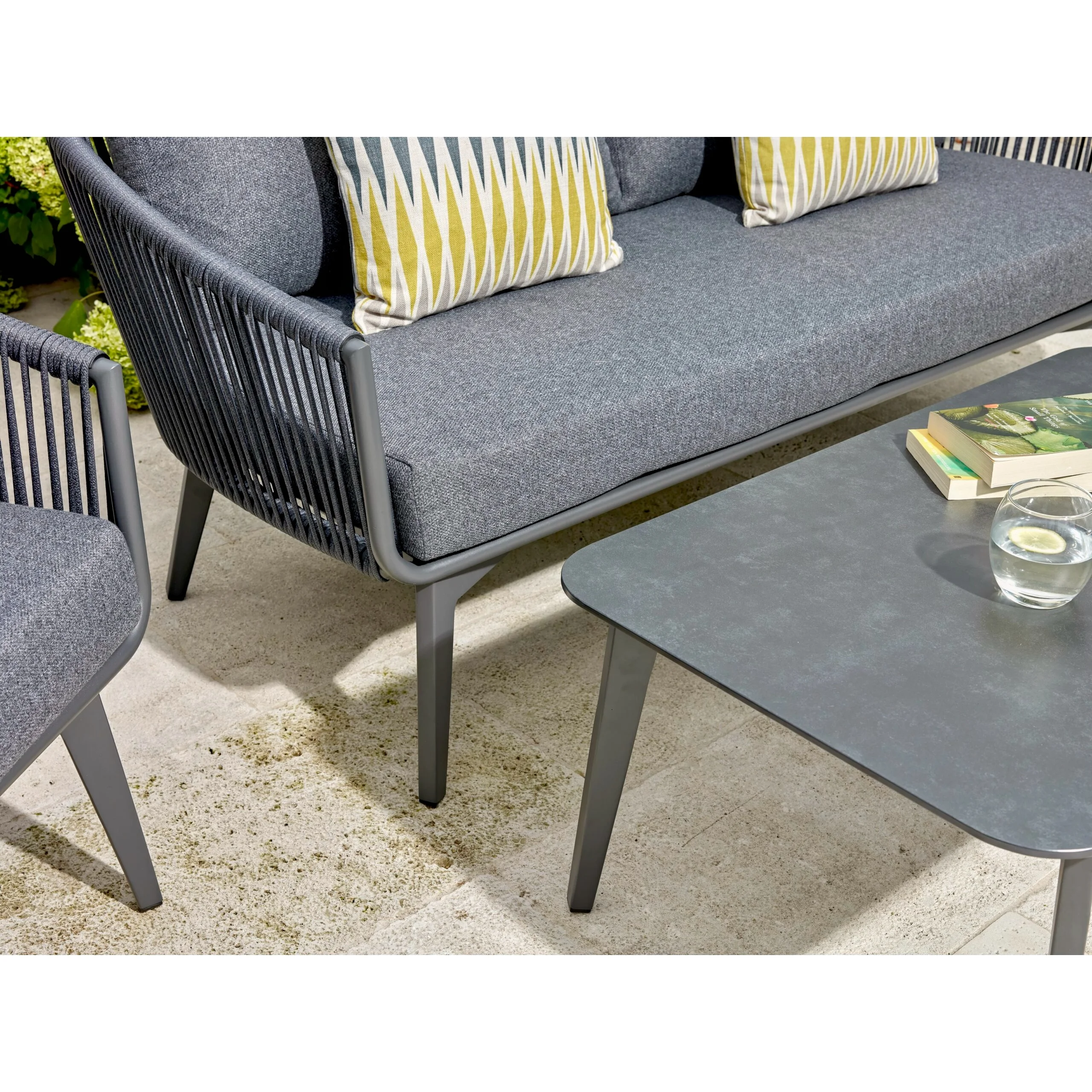 Charcoal Dark Grey Modern Balcony Aluminum Rope Garden Patio Sofa Set Amador Metal Lounge Grey Garden Outdoor Rope Furniture