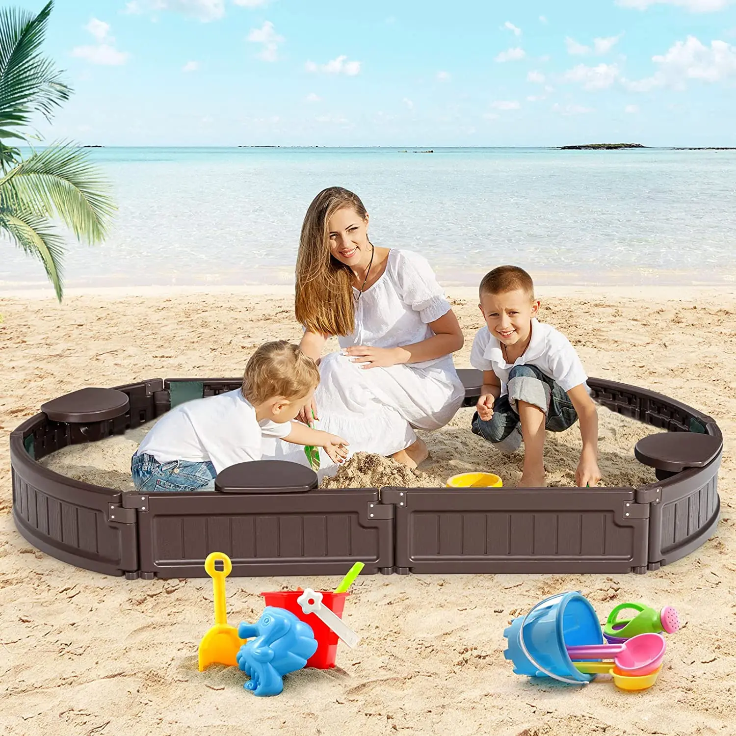 Popular Hot Selling 6ft Oval Plastic Sandbox for Kids with base and cover