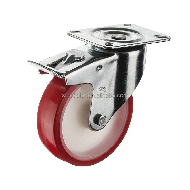 5inch Top hole PU industrial caster with red PU wheel 150kgs medium heavy duty industry machine caster POLYURETHANE wheels