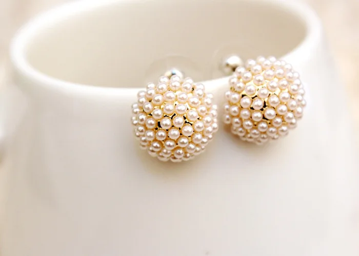 Faux Baroque Pearl Beaded Flower Stud Earrings Korean Cute Cultured Freshwater Pearl Post Stud Earrings