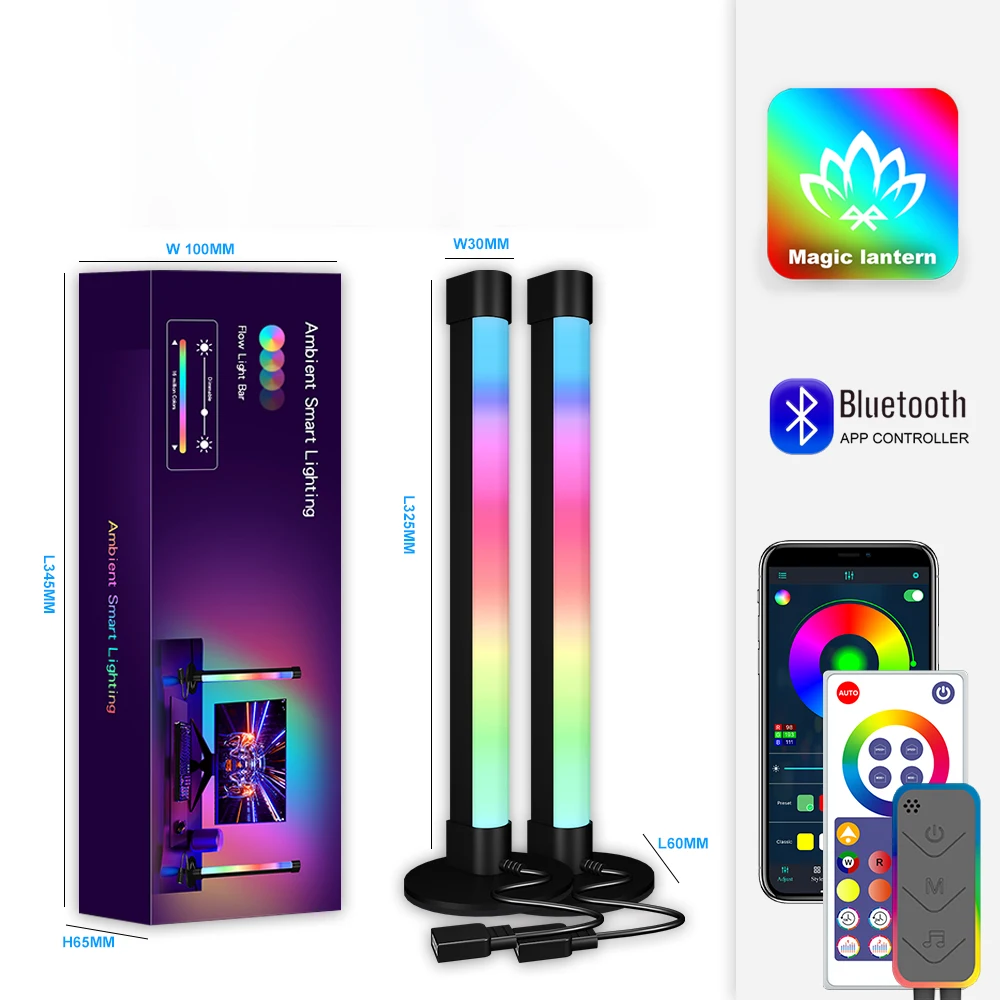 LED Computer Desktop Background Ambient Light Gaming RGBIC Illusion Desk Lamp BT Music Pickup