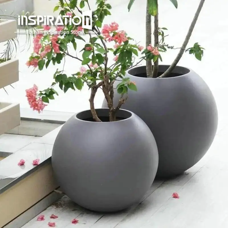 Round Big Flower Pots with Drain Hole Garden Home Decoration Resin Outdoor Planter Pots for Planting fiberglass planters