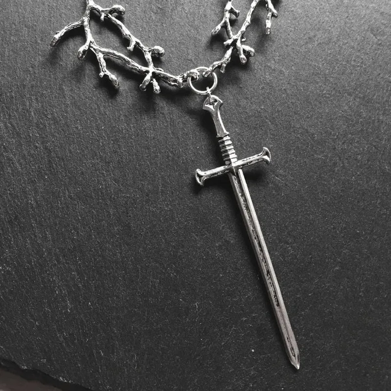 French Design Vintage Tree Branch Cross Pendant Collar Chain Gothic Forest Jewelry Necklace