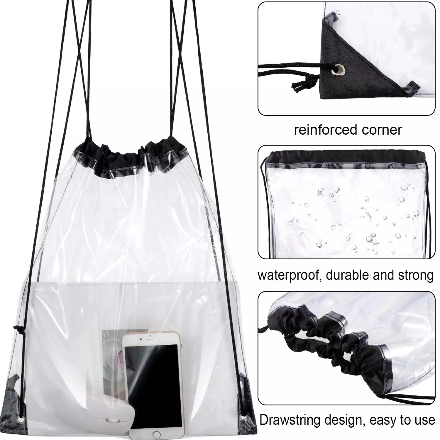 Stock Fashion Promo Clear Drawstring Plastic Make-Up Dust Backpack