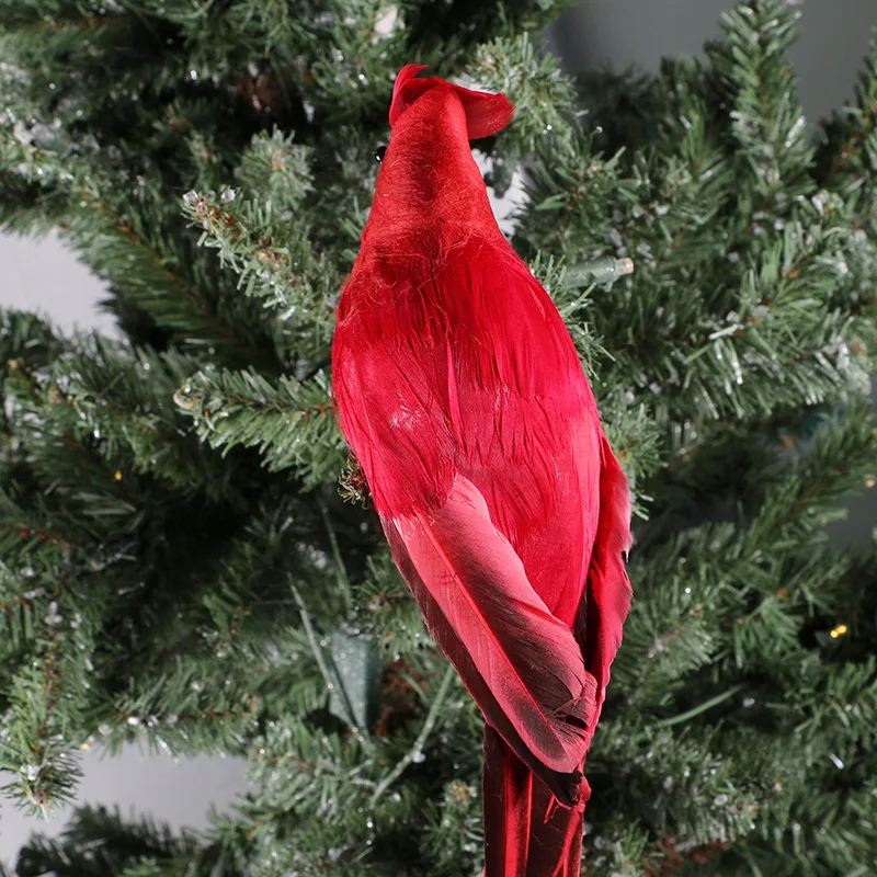 2023 Factory Wholesale New Feather 3D Red Bird Foam Bird For Christmas Tree Decoration