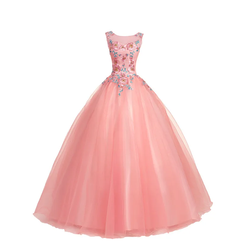 Wholesale New Pink Color Flower decorated Princess Bridal Ball Gown Wedding Dress  tulle bridesmaid dress