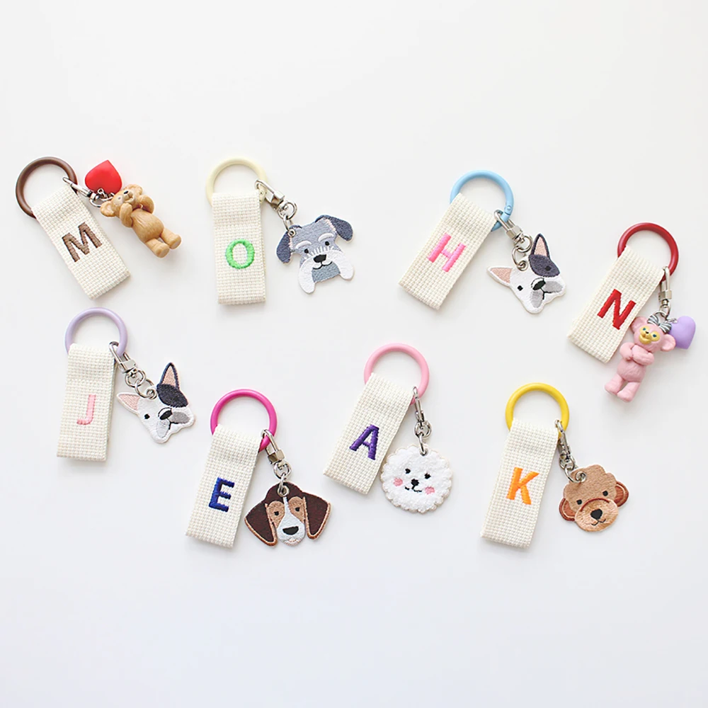 Custom Personalized Embroidered Initial Tag Kids Name Tag Birthday Gift Luggage Tag Keyring Short Canvas Webbing Strap Keychain