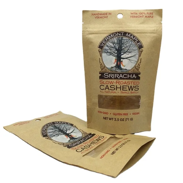 HS custom coffee bags For Snack Kraft Paper Stand Up Zip Lock Cashew Nuts Packaging Pouch