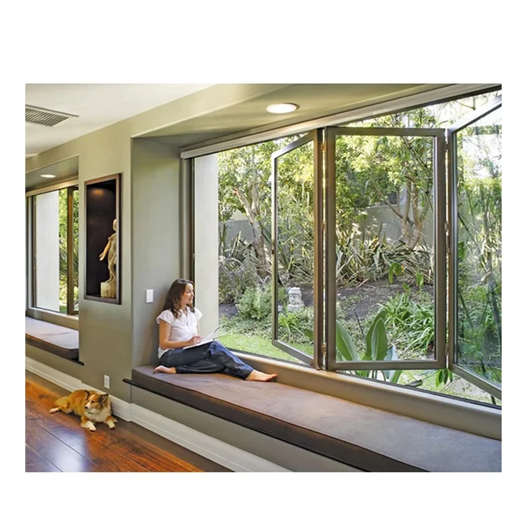 Europe style smart bifold windows white aluminium frame glass window