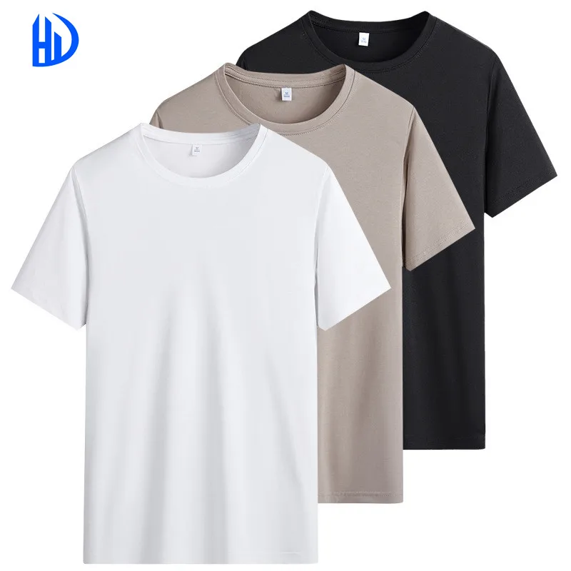 Wholesale summer unisex t shirt ice silk cotton pure white short sleeve breathable thin mercerized cotton T-shirt
