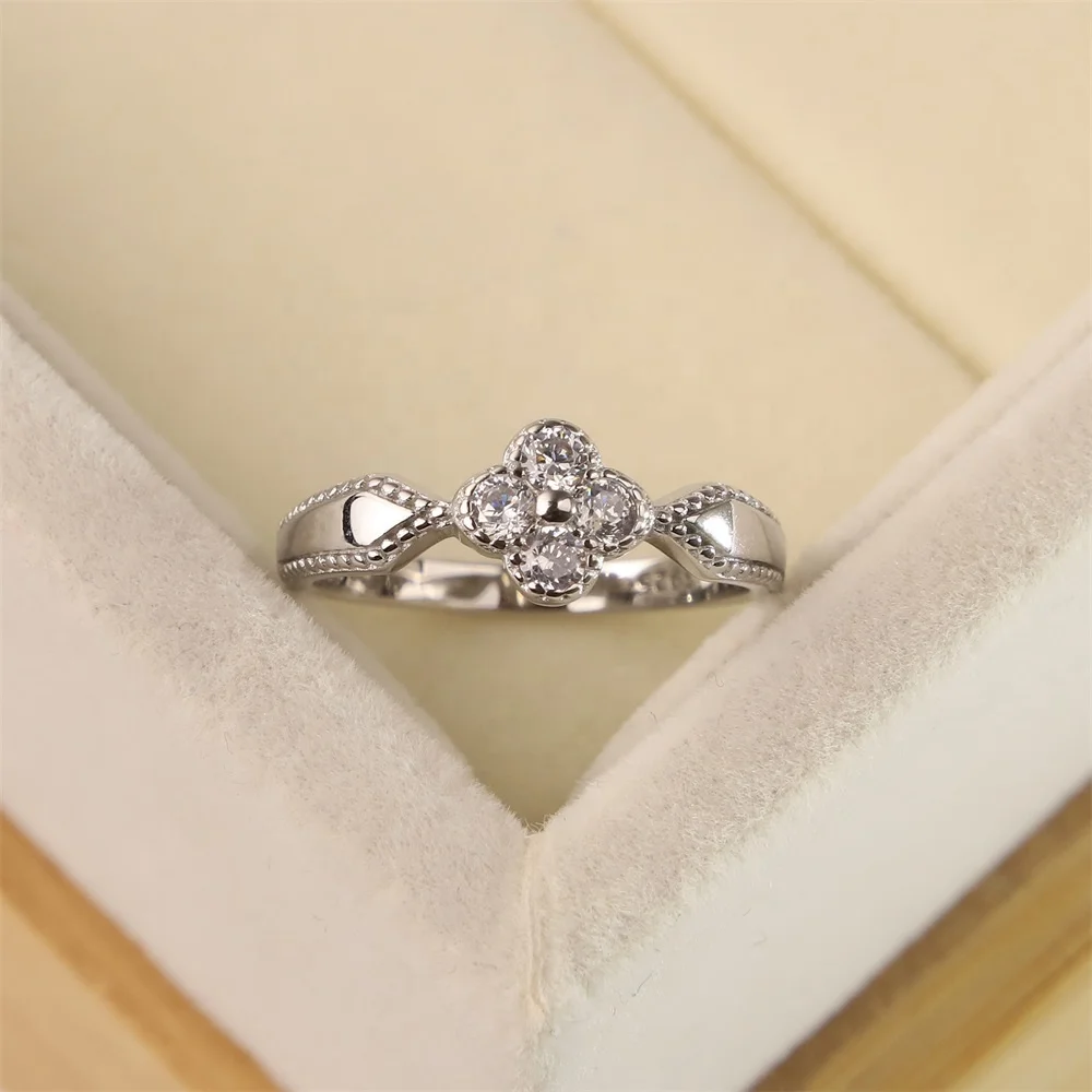 
Кольцо из серебра S925 пробы с бриллиантами в мелкие ряды, кольцо с четырехлистным клевером, женское модное индивидуальное обручальное кольцо, романтическое ювелирное изделие в подарок 