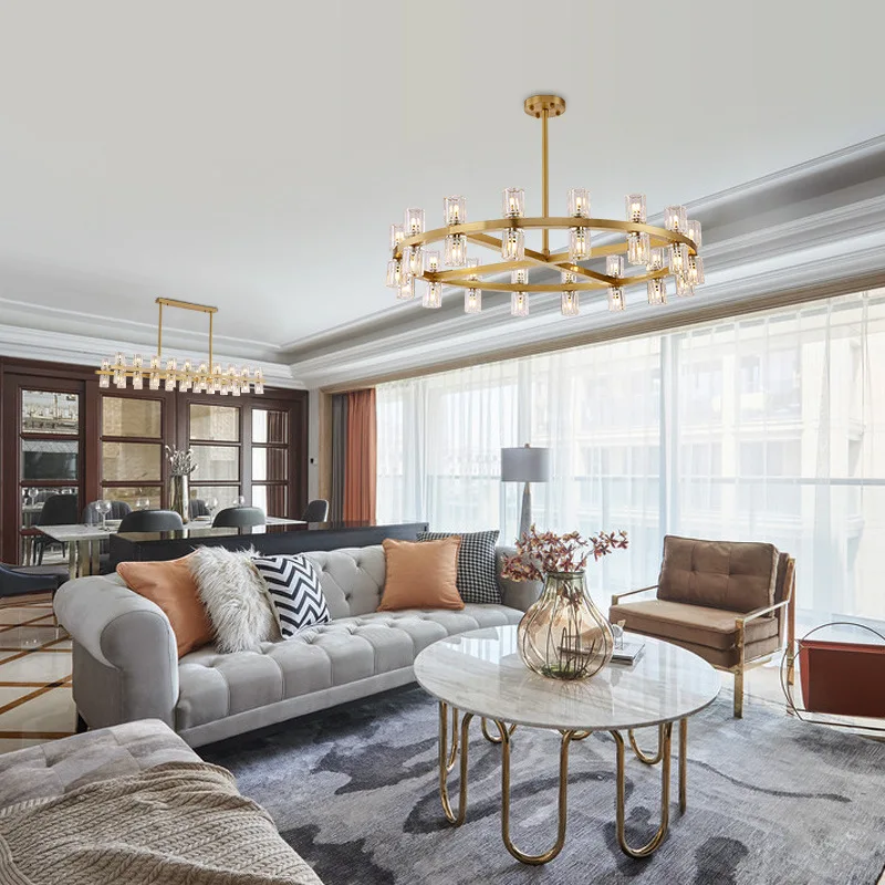 Modern Wagon Wheel copper finish Metal Glass LED Round Pendant Light for Dining Living Room Foyer Bedroom Kitchen Chandelier
