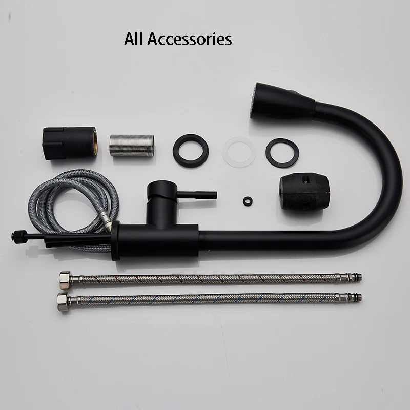 Matte Black Brass Kitchen Faucet Golden Mixer Tap Pull Out Deck Mounted Bathroom Sink Faucet Hot Cold Water Mixers Stream Spray