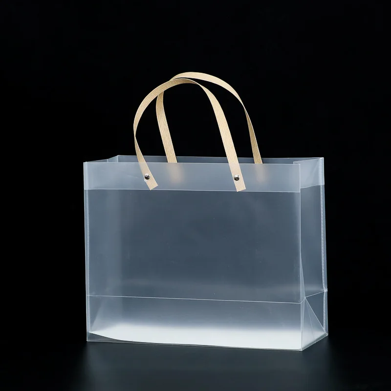 Custom Logo Flower Clear Cosmetic Transparent Bag Waterproof PVC Tote Frosted Shopping PP Beach Gift With Hand