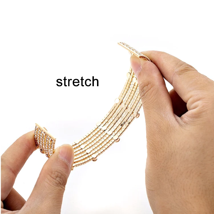 Wedding Wide multirows Crystal Bangle Stretch Crystal Rhinestone Cuff Bracelet for bodybuilding competition