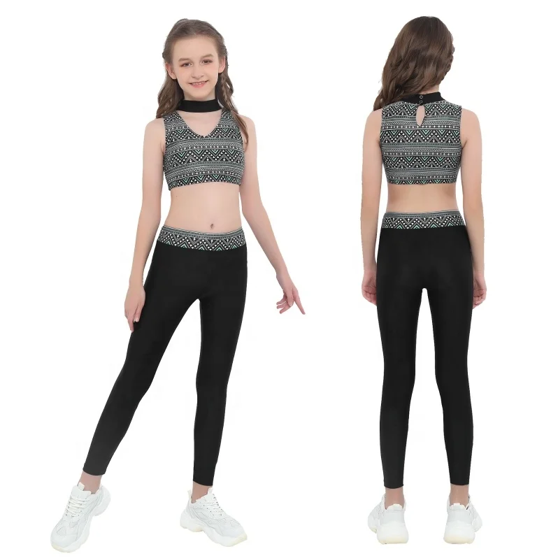 
Girls Two-Piece Sleeveless Workout Tanks Crop Top with Leggings Gymnastics Tracksuit Sport Yoga Outfit 