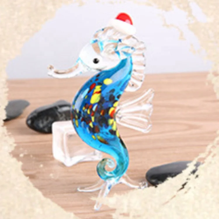 Christmas Glass Crafts Seahorse Figurines Indoor Modern Handmade Crystal glass animal seahorse sculpture for sale