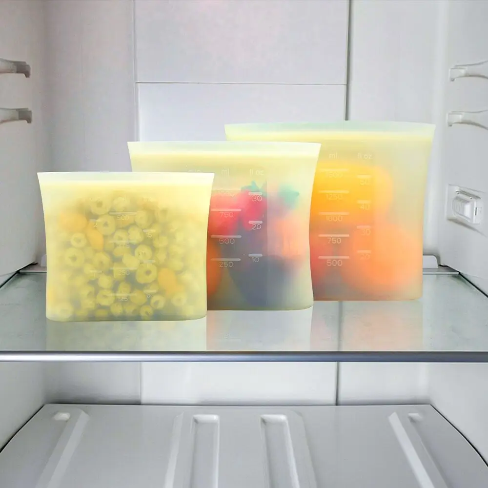 Pack 3 Reusable 100% Silicone Food Storage Bags Sandwich Snack Bags New Generation Stand Up Zip Container