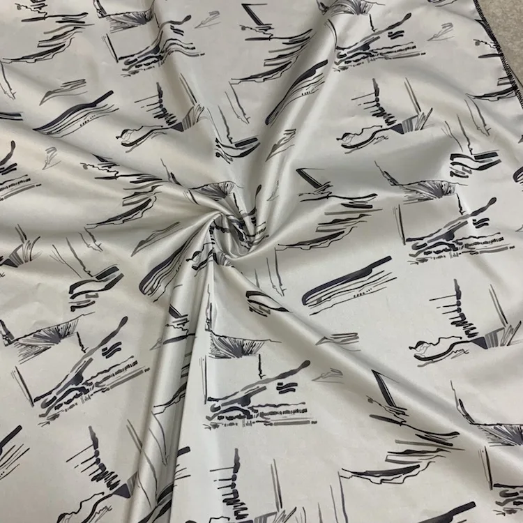 
Black White Fashion Polyester Pattern Printed Raw Silk Soft Acetate Fabric 