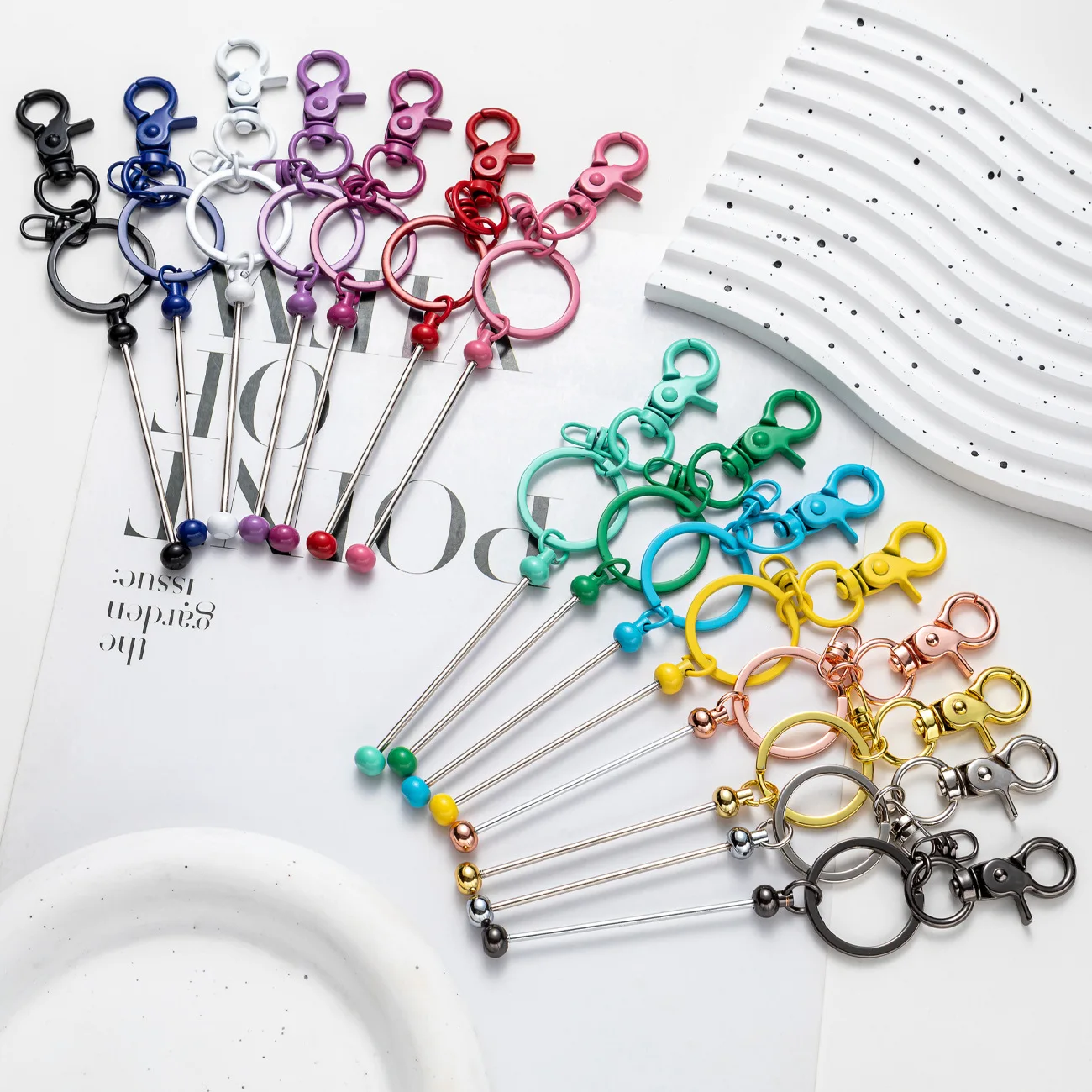 Metal DIY Craft Hook Keyring Crystal Add a Bead Key Chains Accessories Beadable Bar Keychain for Beads Keychain Making