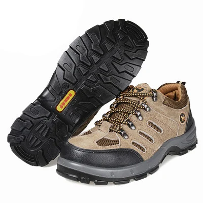 Army green flip fur breathable hiking  anti-smashing stab PU solid soles shoes outdoor climbing shoes