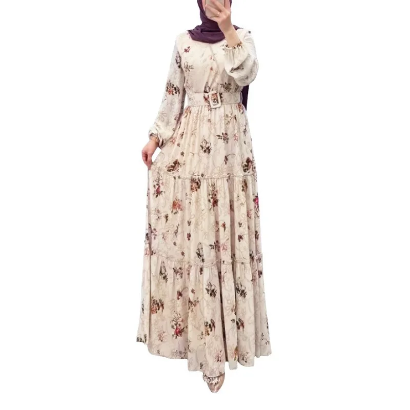 OKA Manufacture hot selling plus size dresses women fashion muslim kaftan floral long dress for women casual