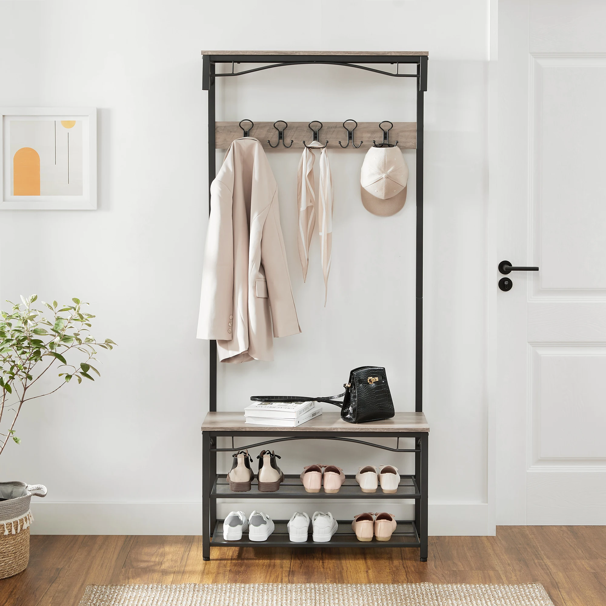Стойка для одежды, напольная стойка, вешалка для хранения, металлическая деревянная стойка для пальто с обувным шкафом