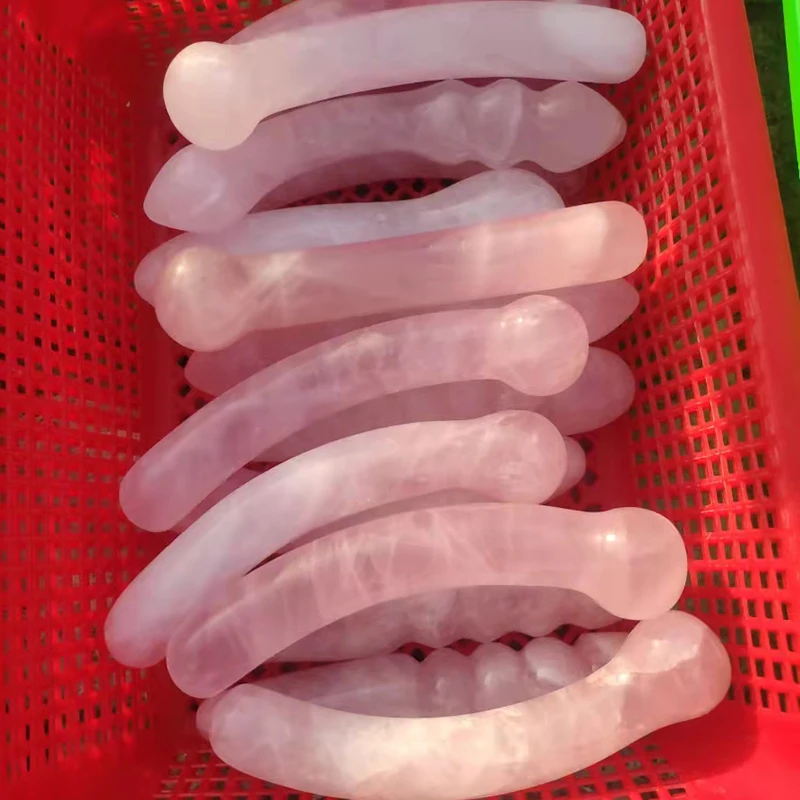 Wholesale Natural Crystal Crafts Rose Quartz Crystal Jade Obsidian Yoni Wand Happy Dildo Bend Massage Wand for Women