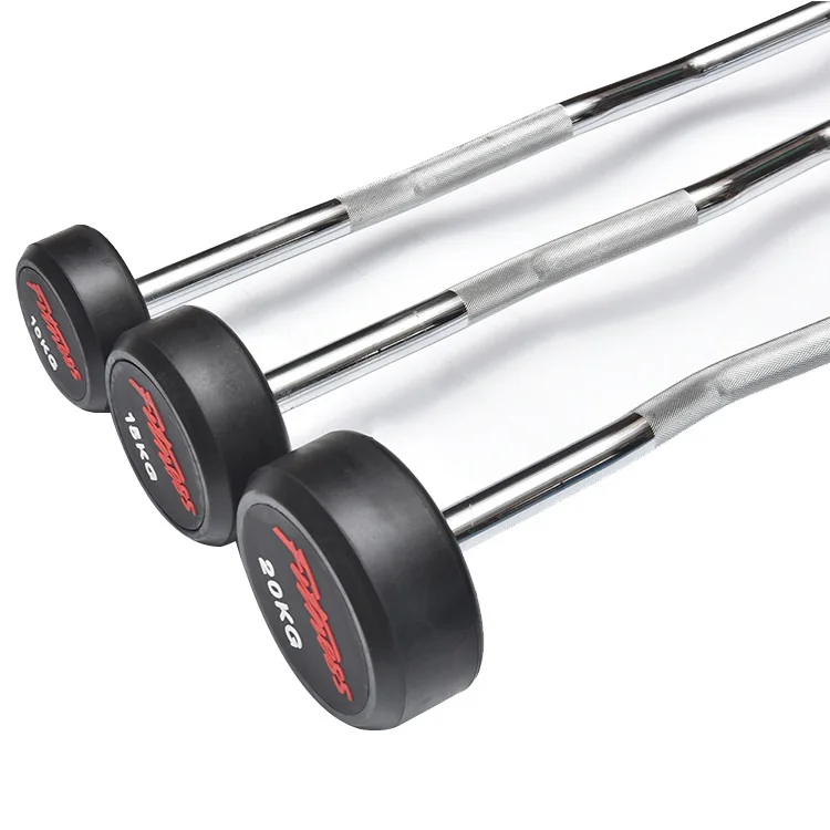 China Wholesale Fitness Equipment Different Weight Fixed Straight EZ Curl Rubber Barbell