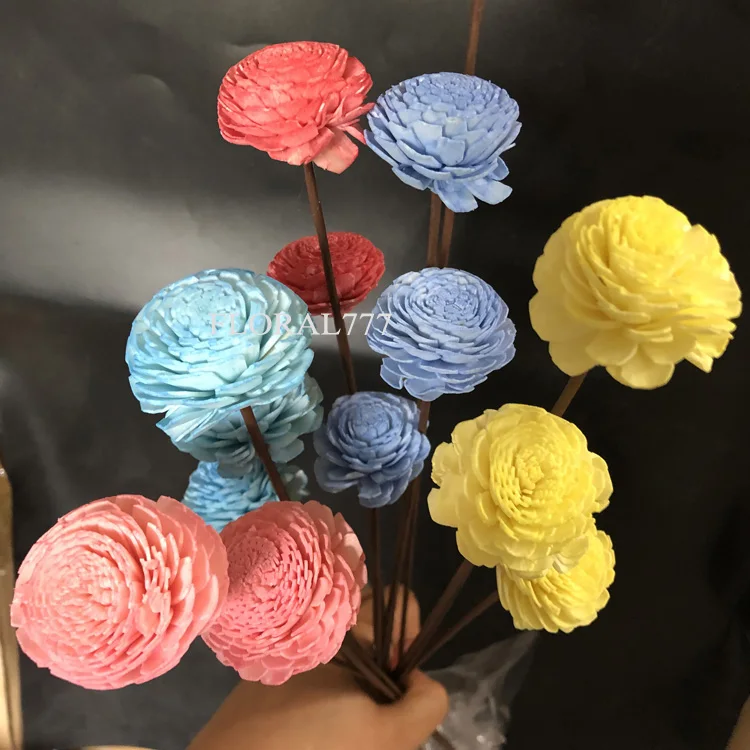 Various Size Dried Flowers Fragrance Handmade Chrysanthemum Peony Daisy Sola Wood Flowers