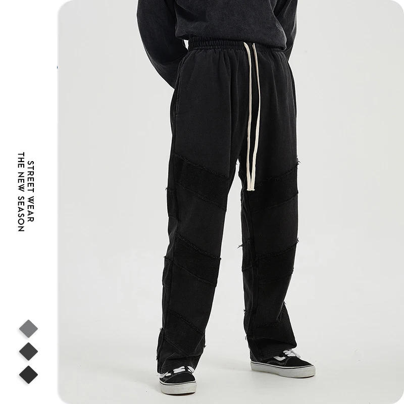 Casual Pants for Men Cargo Streetwear Flare Chinos Trousers 380g Heavy Batik Washed Pant Stylish Baggy Harem Pants Sweatpants