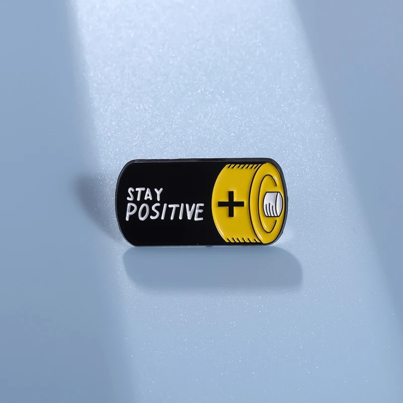 Stay Positive Enamel Pins Custom Funny Energy Battery Brooch Inspirational Lapel Badges For Backpack Decorative Party Jewelry