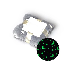Grey Moon Star Personalized Gifts for Girls Boys Glow in The Dark Blanket