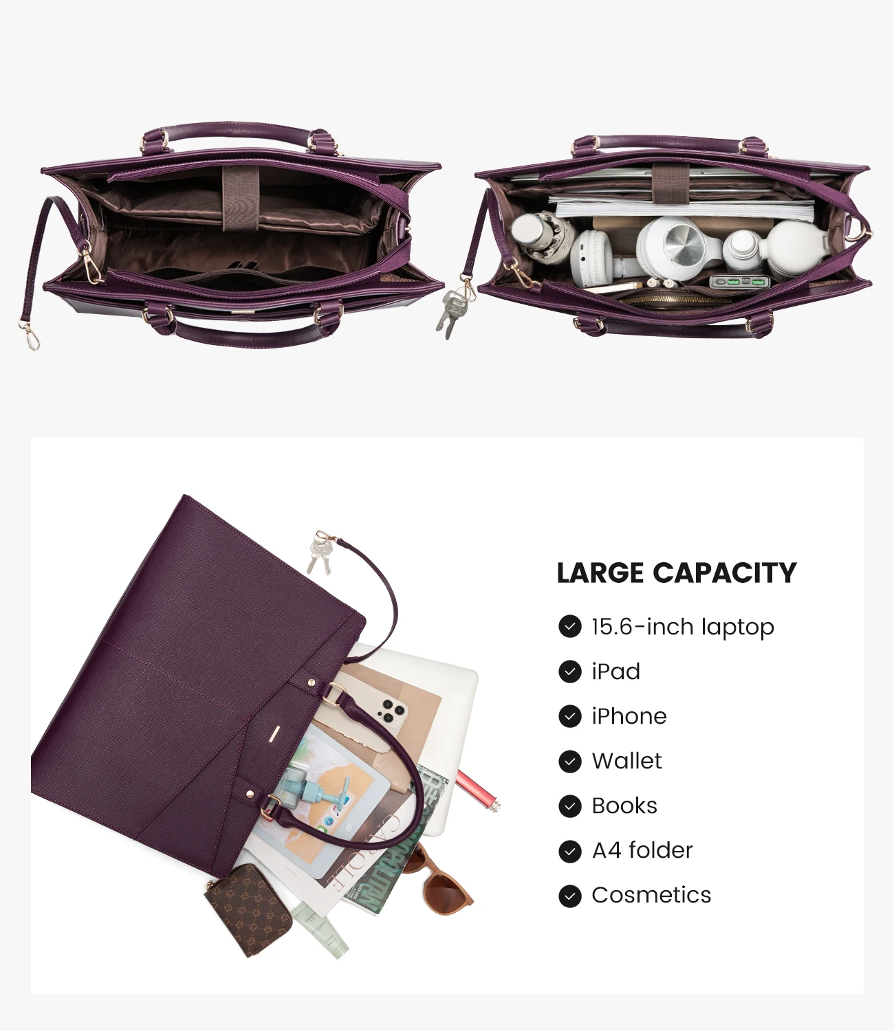 LOVEVOOK wholesale Large Bags 2pc Tote Bag Multi Use work shoulder laptop Tote handbags with compartments For Ladies and girls