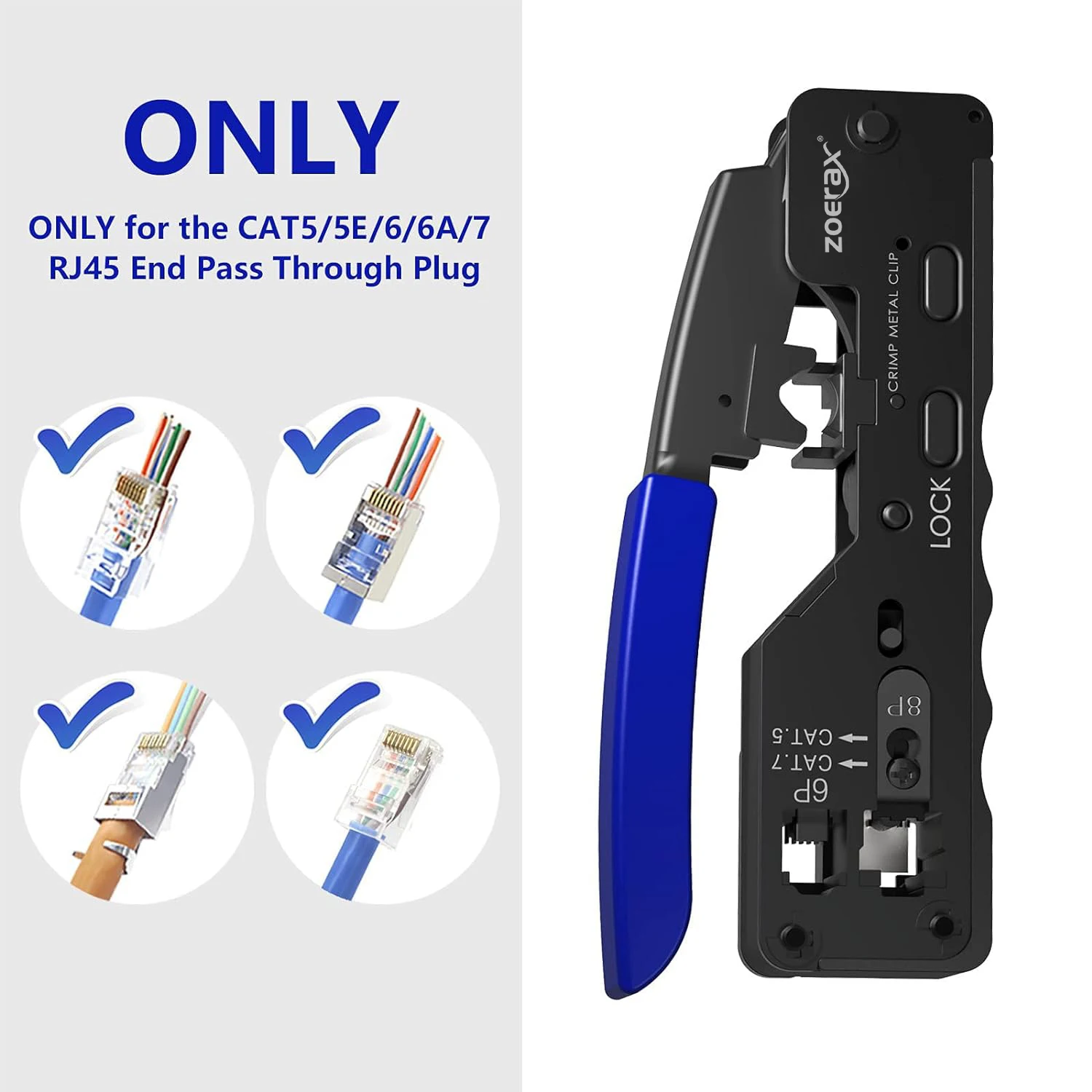8P 6P RJ45 RJ12 RJ11 Crimping Tool Pass Through for Cat7 Cat6A Cat5e Connectors Modular Crimper  Ethernet Wire Cutter Crimper