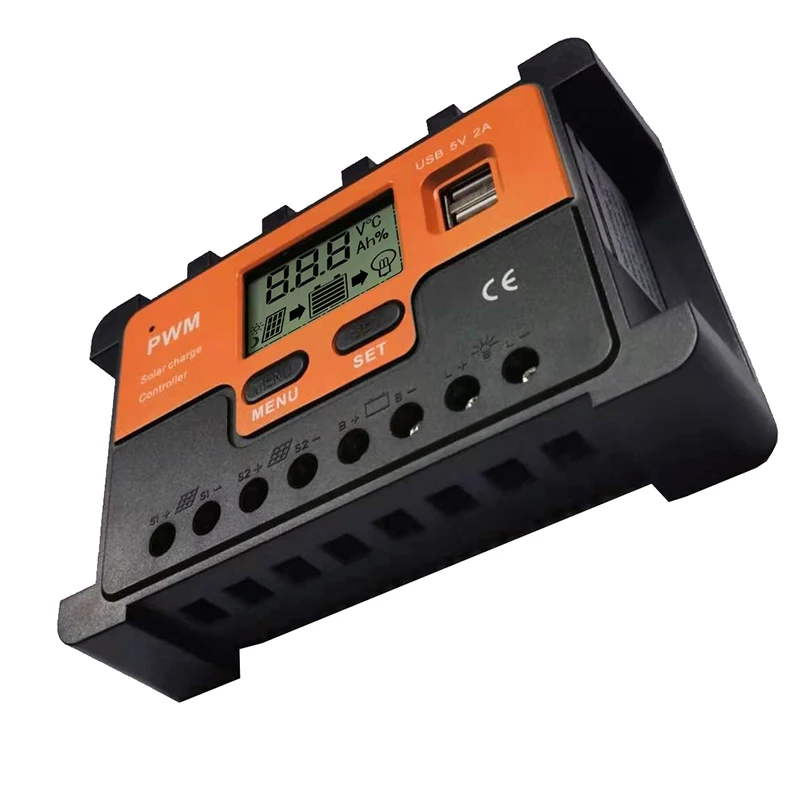  PWM регулятором солнечного заряда контроллер 12V 24V 48V Авто 10A 20A 30A 40A 50A 60A 80A портативное зарядное устройство от солнечной энергии с пульт дистанционного управления ЖК-дисплей двойной USB кабель для