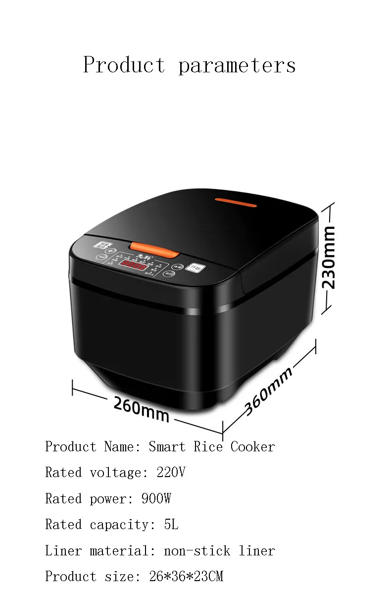 5 liter black non-stick pan automatic power off ricco pot electric rice cooker cheap