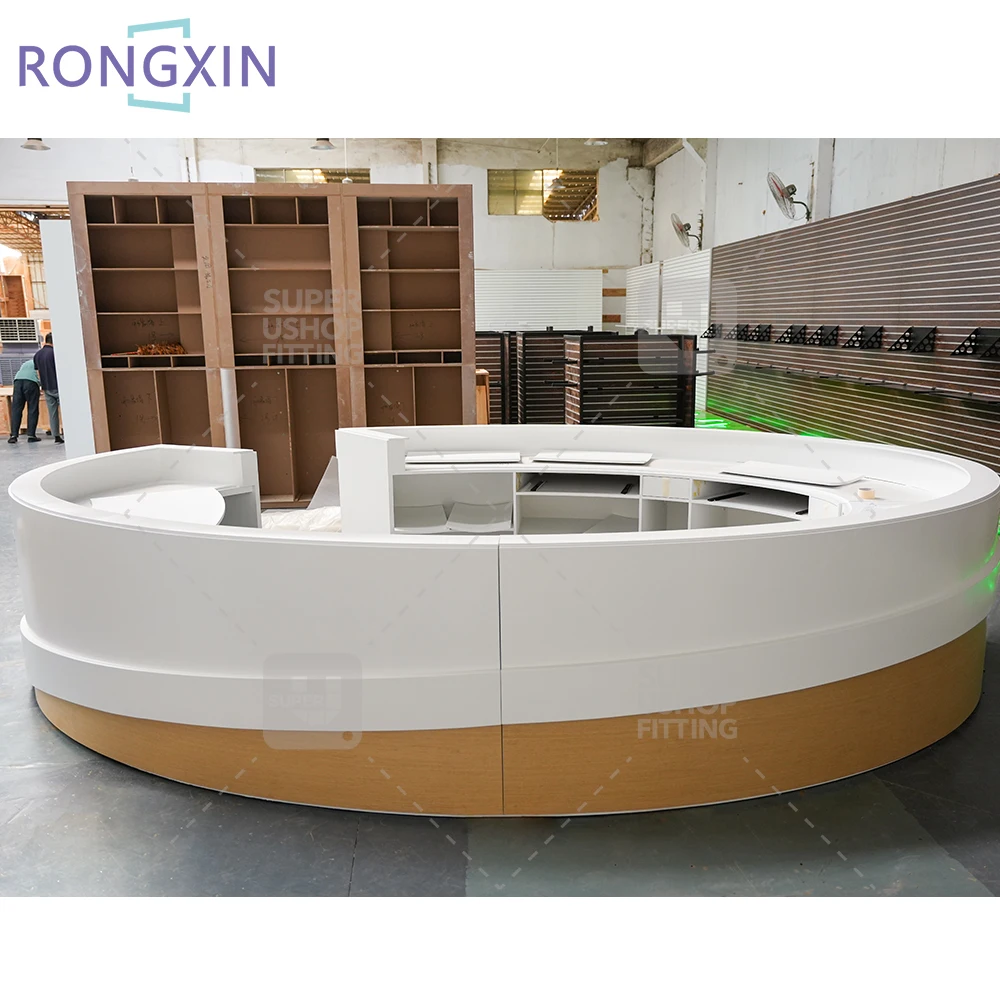 Customized Commercial Modern White Reception Desk Front Desk Reception Counter Round Reception Desk Designs
