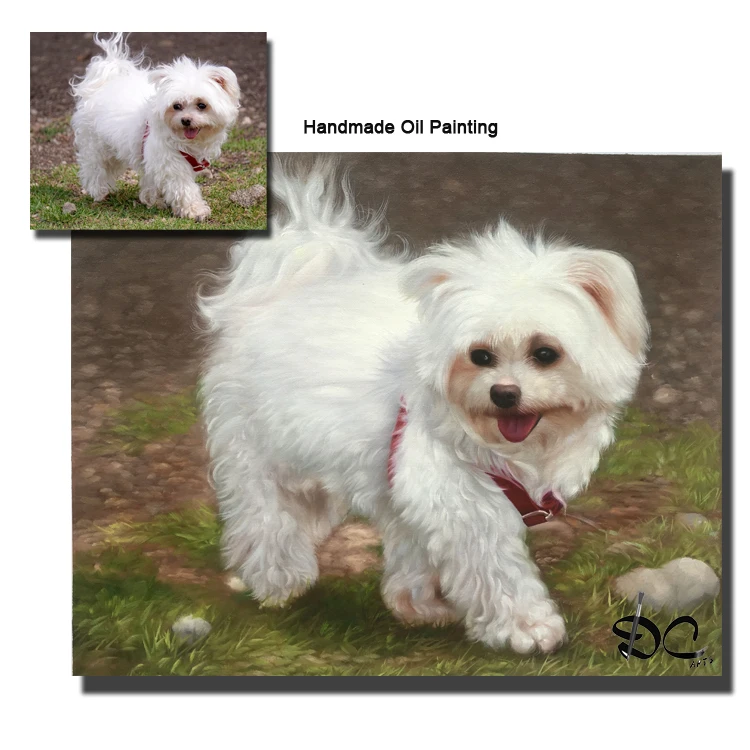 Gift Handmade Canvas Wall Art Custom Pets Dog Oil Painting From Photo